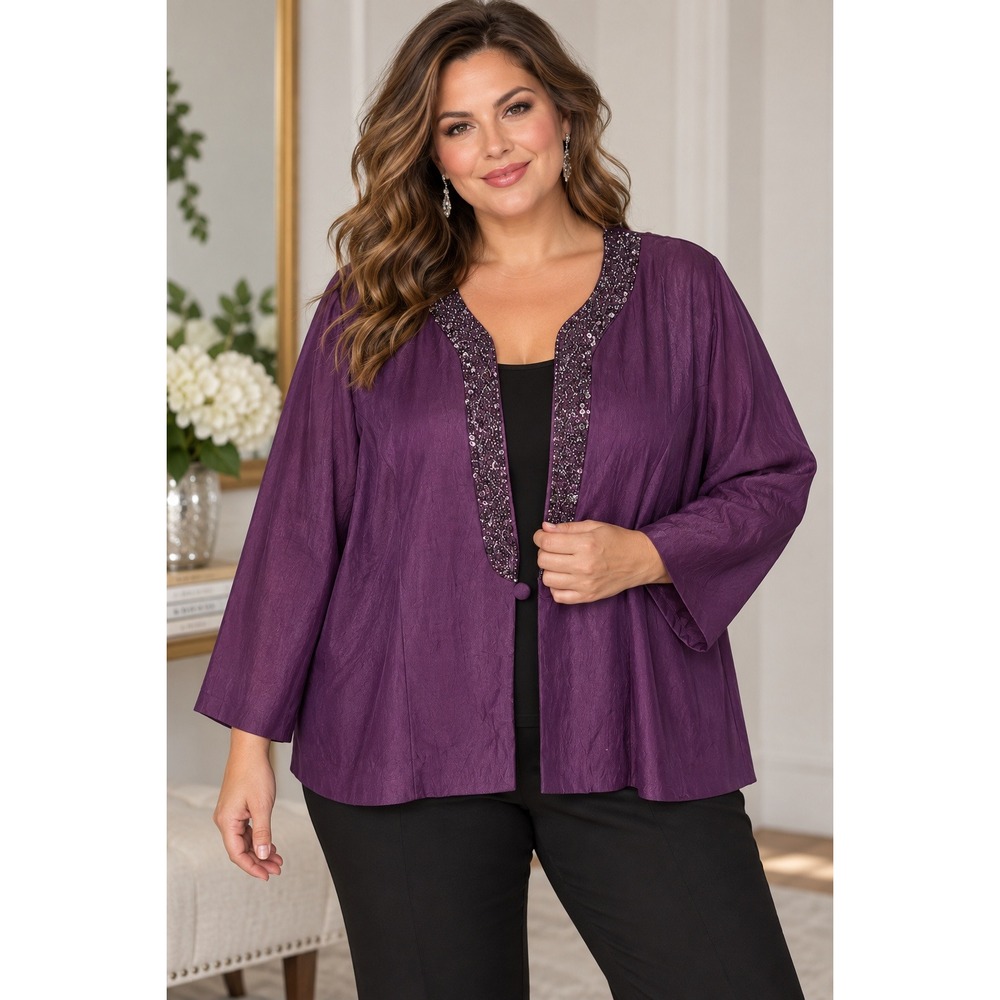 Purple Beaded Evening Jacket 3XL Lightweight Formal Wedding Cocktail